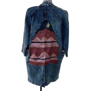 James West American Made Vintage Coat Size Medium HandPainted Acid Washed Denim